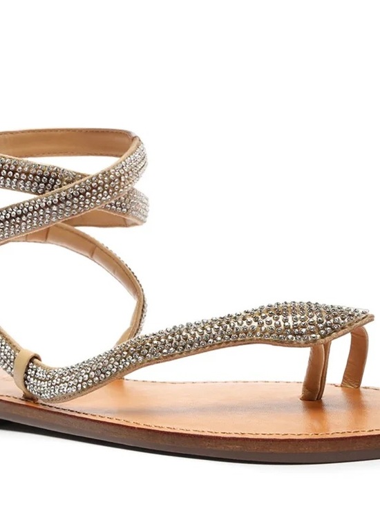SCHUTZ Shoes - SCHUTZ Tan Crystal-Embellished Toe-Loop Sandals